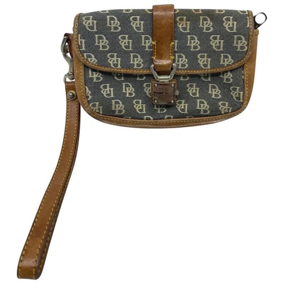 Dooney & Bourke Gray Brown Leather Wristlet - Picture 1 of 5